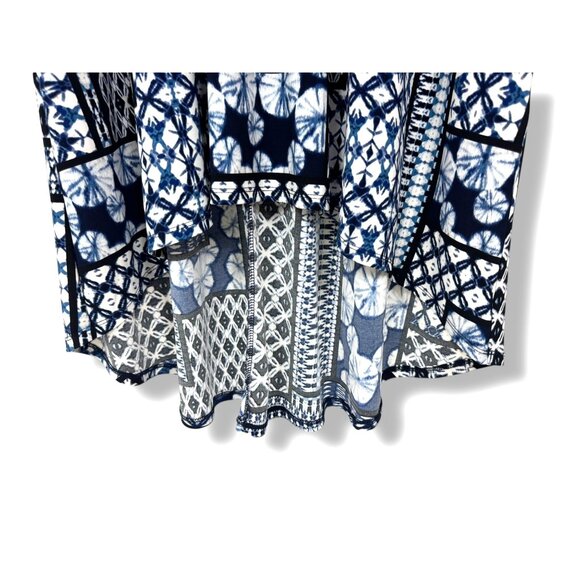 Blue Patchwork Tie-Dye Print Asymmetrical Dress with Tie Size 2X 18 20 Plus Sz - Picture 2 of 8